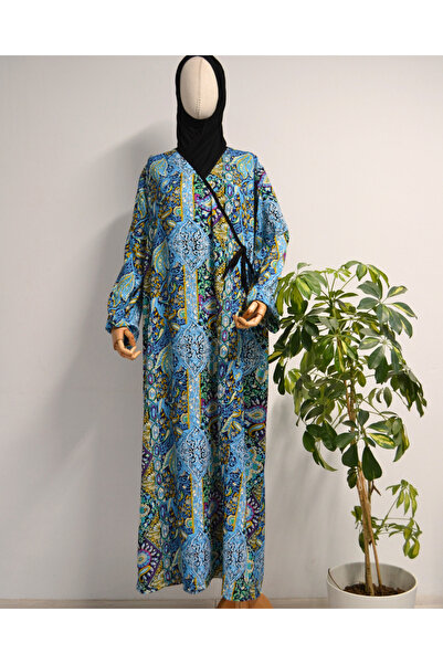 Bilenler Φόρεμα προσευχής με έθνικ σχέδιο με διπλό στήθος – 100% βισκόζη, με δέσιμο στο πλάι, μέγεθος 36-46