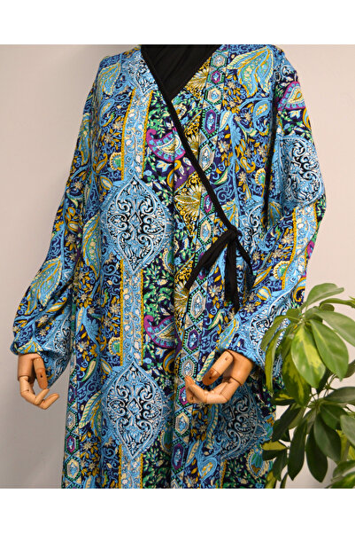 Bilenler Φόρεμα προσευχής με έθνικ σχέδιο με διπλό στήθος – 100% βισκόζη, με δέσιμο στο πλάι, μέγεθος 36-46