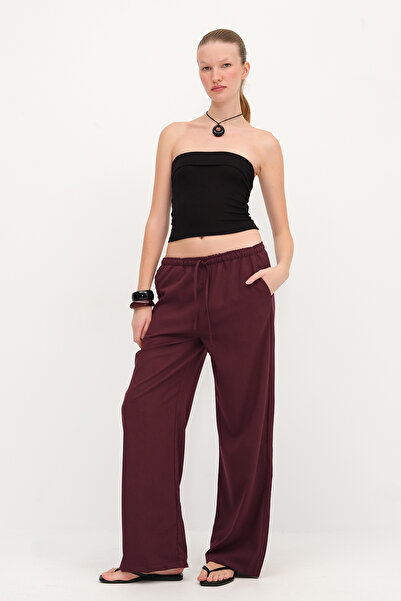Addax Elastic Waist Wide Leg Trousers Pn3333
