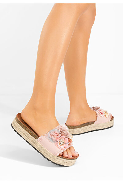 B T Shoes Ružové pantofle na platformě Klarita