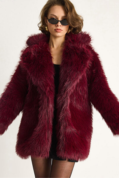 Bianco Lucci Γυναικείο Premium Μακρύ Παλτό από Τεχνητή Γούνα