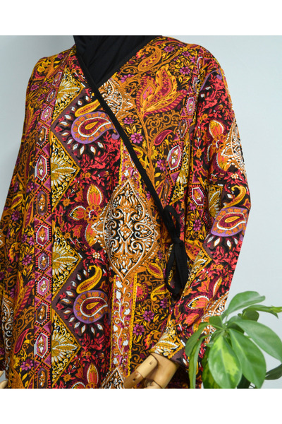 Bilenler Φόρεμα προσευχής με έθνικ σχέδιο με διπλό στήθος – 100% βισκόζη, με δέσιμο στο πλάι, μέγεθος 36-46