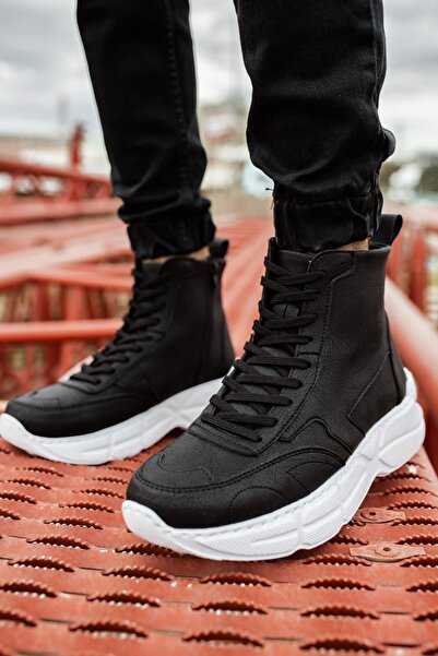 pabucmarketi Zippered Lace Detailed Men's Sneaker Boots Black