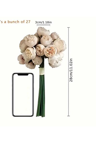 ÇEÇEN HOME (9 DAL) Vazosuz Yapay Gül Çiçek Buketi,Ev-İş Dekorayonu İçin Canlı Görünümlü Gül Çiçek Buketi