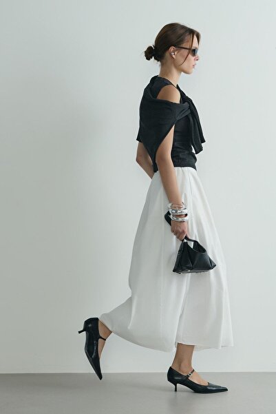 Suud Collection White Lade Balloon Skirt