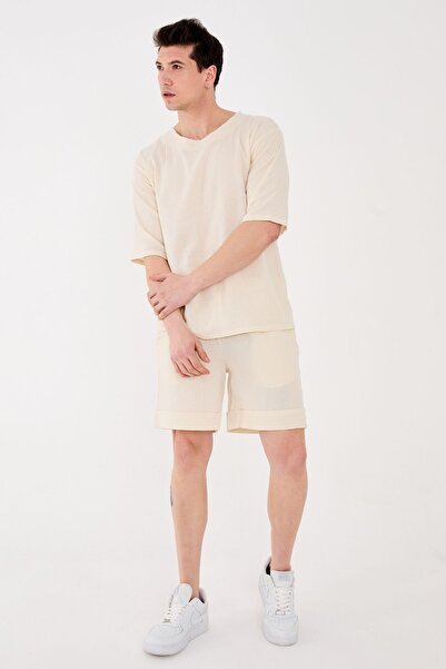 RELAXL 2-Piece Set 100% Cotton Oversize Cream T-Shirt and Shorts Plus Size