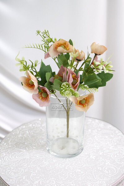 Yapay Çiçek Deposu Изкуствени цветя 10-цветен мини стъклен букет 30 см Сьомга-пудра