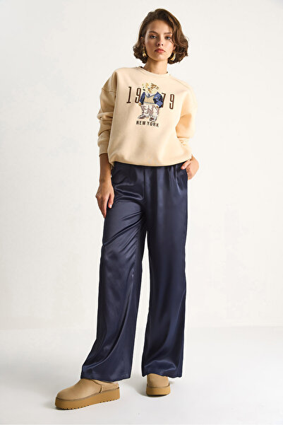 Bianco Lucci Pantaloni largi din satin cu talie înaltă pentru femei 4027 60284074