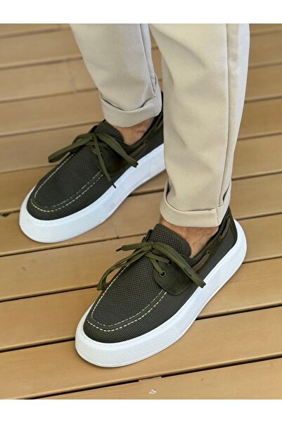 pabucmarketi Lace-Up Knitwear Men's Casual Shoes Khaki