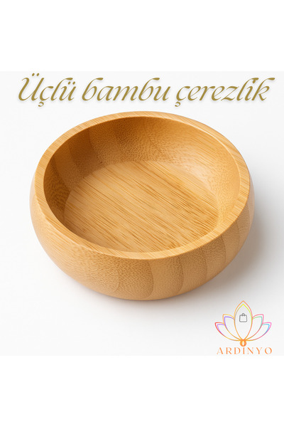 Ardinyo Bambu Çerezlik Seti 3’lü – Doğal Ahşap Yuvarlak Kase, Kuruyemiş, Lokum ve Atıştırmalık Sunum Tabağı