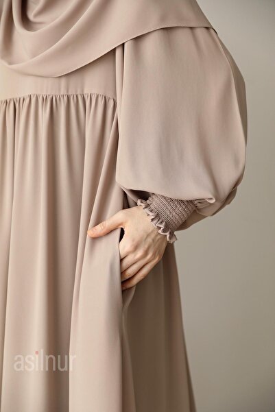 ASİLNUR Hüsna Balloon Sleeve Ferace Shawl Gift Set Stone