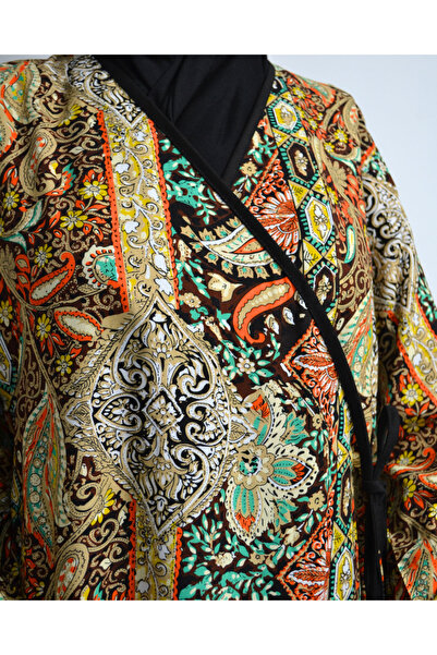 Bilenler Ethnic Patterned Double-Breasted Prayer Dress – 100% Viscose, Side Tie, Sizes 36-46