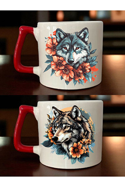 lili hediyelik Flower and Wolf Printed Mug - Friend Gifts, Children's Gift, B...