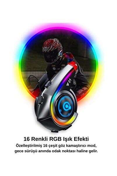 Wair Teknoloji Y21 Rgb Işık Efektli Intercom Bluetooth Motosiklet Kask Kulaklığı Intercom Kulaklık