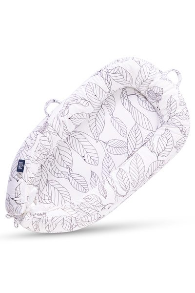 Little Story Soft Breathable Fiberfill Newborn Lounger Bed - Flora White Grey
