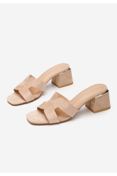 B T Shoes Mules με χοντρο τακουνι Velmia μπεζ