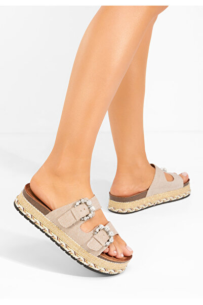 B T Shoes Khaki pantofle na platformě Aidee