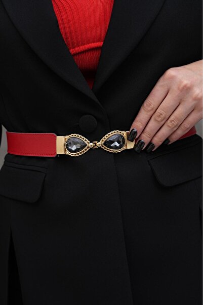 MODAM HİFA Pear Stone Elastic Women's Belt Dress Belt Shirt Belt Coat Belt Stone Belt Pants