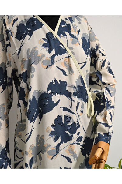 Bilenler Φόρεμα προσευχής με διπλό στήθος με σχέδιο με φύλλα – 100% βισκόζη, με πλαϊνά κορδόνια, μέγεθος 36-46