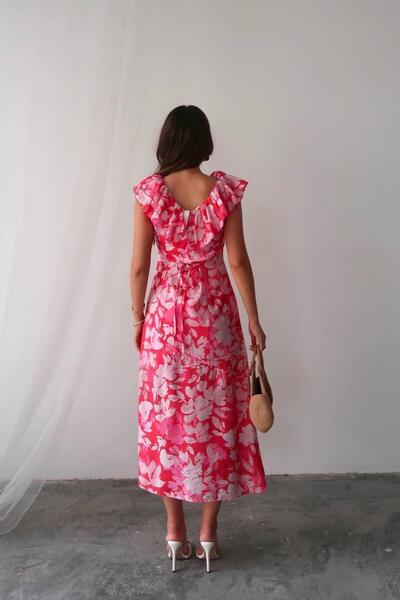 hedef giyim Ruffle Detailed Slit Floral Dress