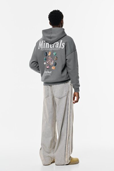 Pull & Bear Mineralli grafikli kapüşonlu sweatshirt