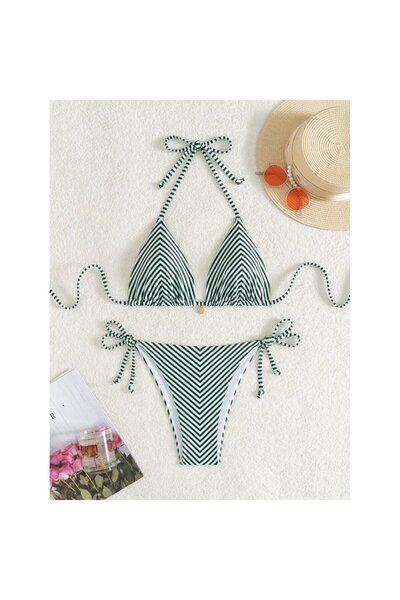 FITINT Women's Adjustable Two-Piece Swimsuit White and Green – 096