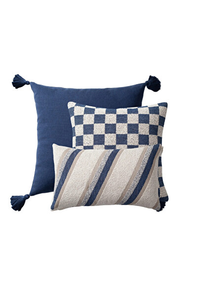 Fineroom Living Loom & Mojo - Διακοσμητικό Μαξιλάρι - Σετ Συνδυασμού 3 τεμαχίων - Μπλε (Περιλαμβάνεται Μαξιλάρι Εσωτερικού Χώρου)