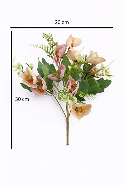 Yapay Çiçek Deposu Yapay Çiçek 10 Çiçekli Mini Cam Güzeli Demeti 30 cm Somon-Pudra