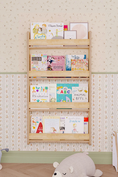 OBİ Atölye Çocuk Kitaplık Montessori Dikey Kitaplık 4 Katlı 60x110 cm Duvar K...