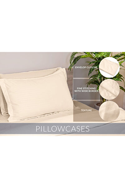 Eworld 6-Piece King Size Cream Striped Cotton Bedding Set with Fitted Sheet, Quilt Cover & Pillowcases