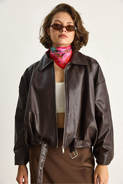 Bianco Lucci Kadın Oversize Tokalı Deri Ceket 3137 60284058