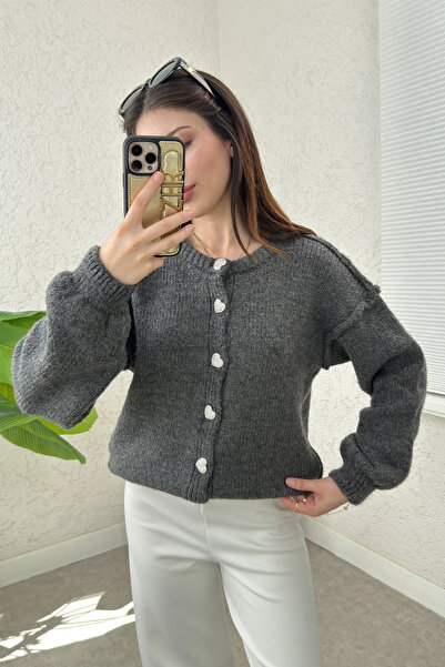 zhrcelebi كارديجان تريكو بخياطة عكسية 7048 - أنثراسايت
