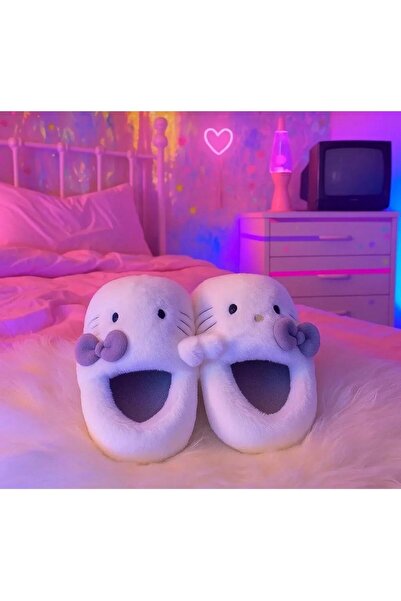 SAMURSPOR Hello Kitty Yumuşak Tüylü Peluş Panduf Terlik