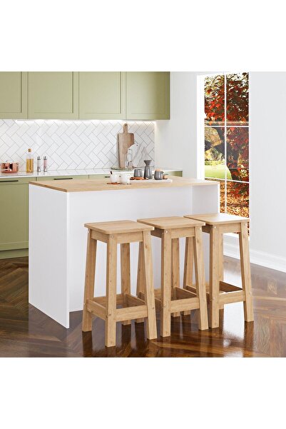 Bimossa Monet G4012 3 Adet Sepet Bar Tabureli Mutfak Adası Beyaz Gövde Sepet Üst Şaraplıklı Çok Amaçlı Dolap