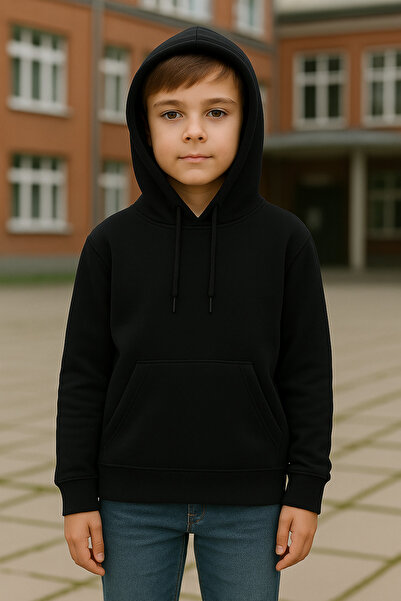 nacar çarşı Παιδική Μαύρη Ζακέτα με κουκούλα από χτενισμένο βαμβάκι και λύκρα...