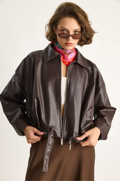 Bianco Lucci Kadın Oversize Tokalı Deri Ceket 3137 60284058