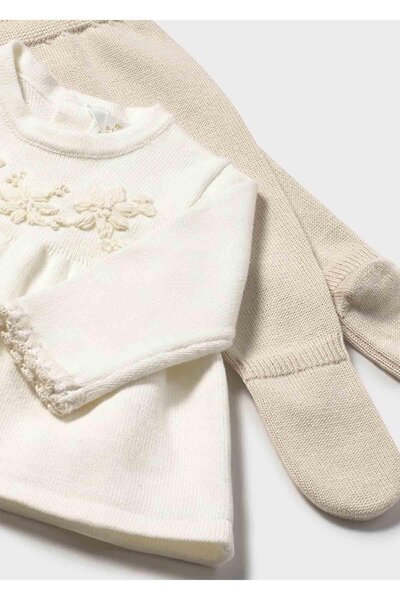 MAYORAL Kışlık Kız Bebek 2'li Set Elbise - Çoraplı - Krem