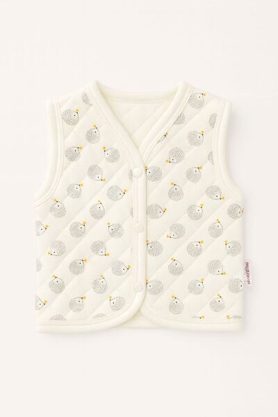 eradkids Organic Cotton Hedgehog Patterned Cream Quilted Baby Vest