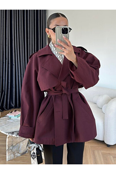 My Blog Plum Oversize Off-Shoulder Short Trench - 9580