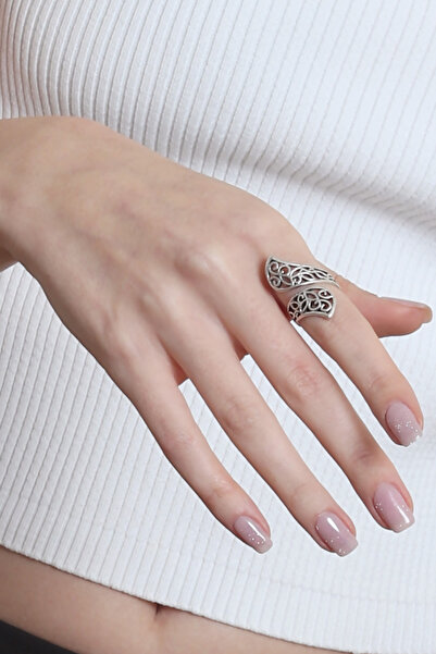 LABALABA Kadın Antik Gümüş Kaplama Dolama Formlu Ayarlanabilir Yaprak Yüzük