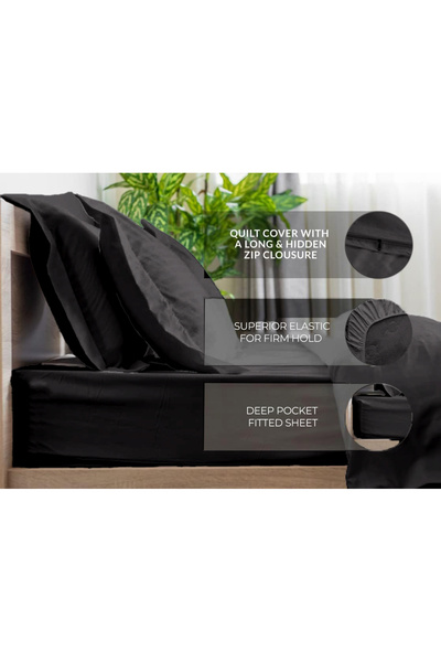 Eworld 6-Piece King Size Black Striped Cotton Bedding Set with Fitted Sheet, Quilt Cover & Pillowcases