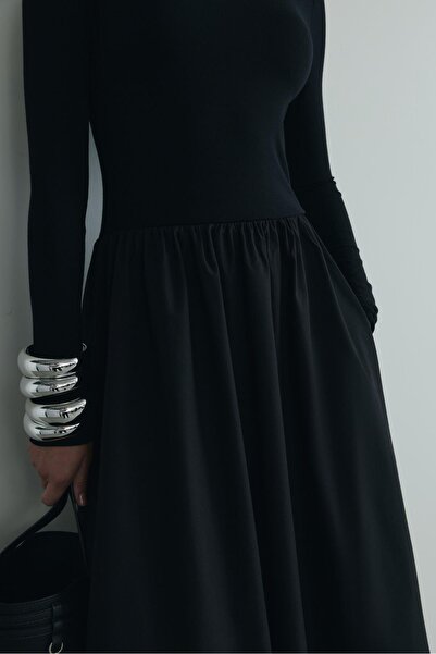 Suud Collection Siyah Harper Kontrast Elbise