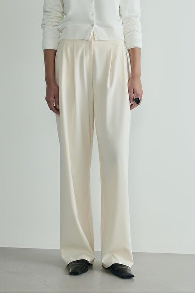Suud Collection Krem Lina Pileli Pantolon