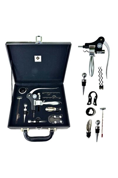 velve VLV Men's Gift Set, Eco-Leather Box and 9 Wine Accessories, Black, Black