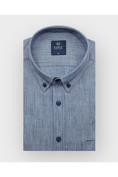 KAMER ERKEK REGULAR FIT UZUN KOL %100 PAMUK DÜĞMELİ YAKA TEK CEPLİ MAVİ GÖMLEK 3814M
