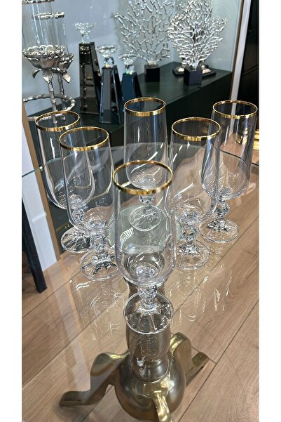 P&ORA PREMIUM KITCHEN PRODUCTS P&ORA BOHEMİA KRİSTAL 6 Lİ YALDİZLİ KAHVE YANİ SU BARDAĞI