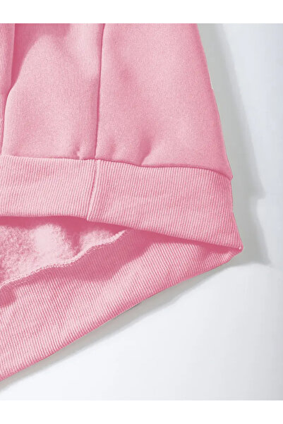 MORNİNG KİDS Girl's Pink Panda Butterfly Printed Hooded Zippered Cardigan