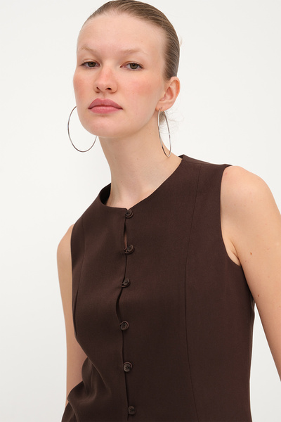 Addax Crew Neck Buttoned Vest Y7586
