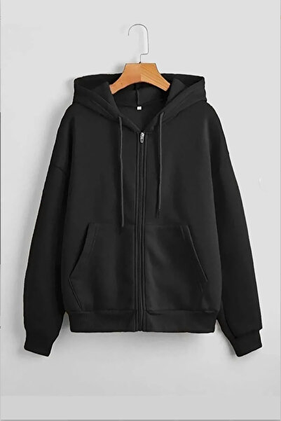 qavnas Cardigan unisex negru cu glugă