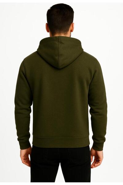 AXXEL Erkek Haki Fermuarlı Kapüşonlu Sweatshirt-W590